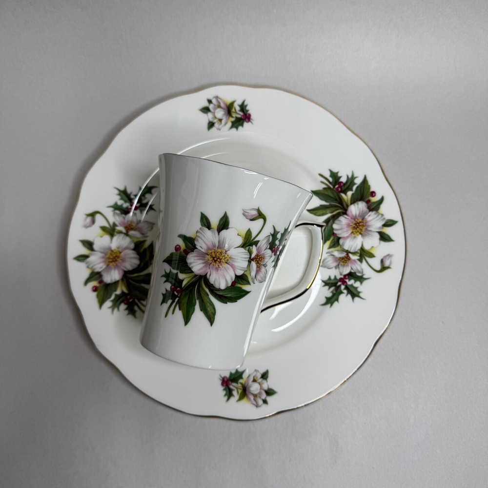 Duchess Fine Bone China Floral Mug and Plate Set Made in England Gold Rim